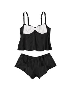 Піжама Bow-Topped Satin Cami Set Black
