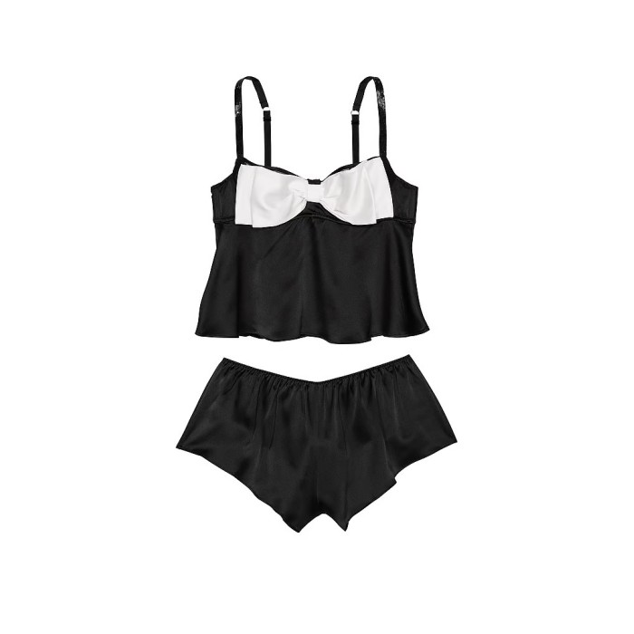 Піжама Bow-Topped Satin Cami Set Black