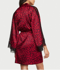 Сатиновий халат Lace Inset Robe Red Leopard
