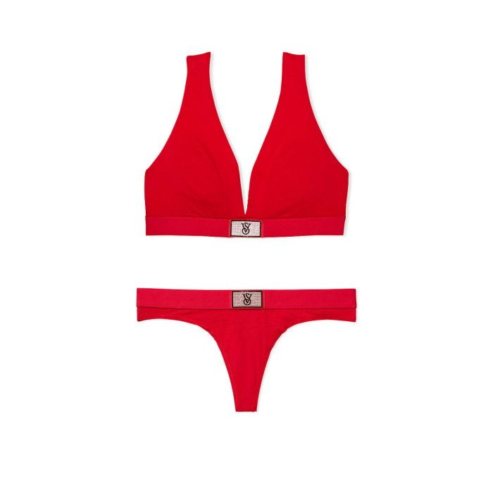 Комплект білизни Shine Patch Cotton Wireless Plunge Bralette Set Lipstick