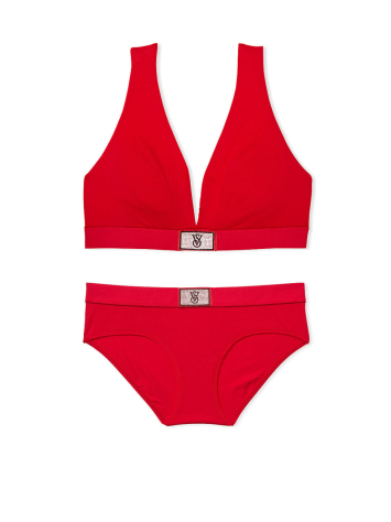 Комплект білизни Shine Patch Cotton Wireless Plunge Bralette Set Lipstick