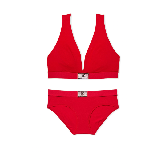 Комплект білизни Shine Patch Cotton Wireless Plunge Bralette Set Lipstick