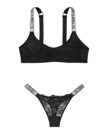 Комплект белья Shine Strap Lace Bralette Black Set
