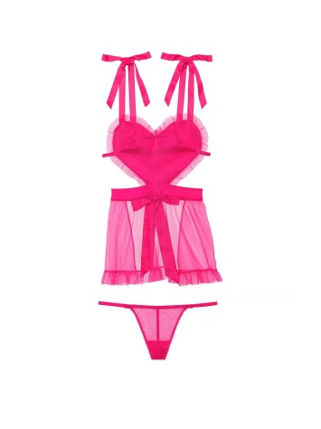 Пеньюар Вікторія Сікрет VERY SEXY Fun Flirty Dotted Mesh Apron Babydollset Set