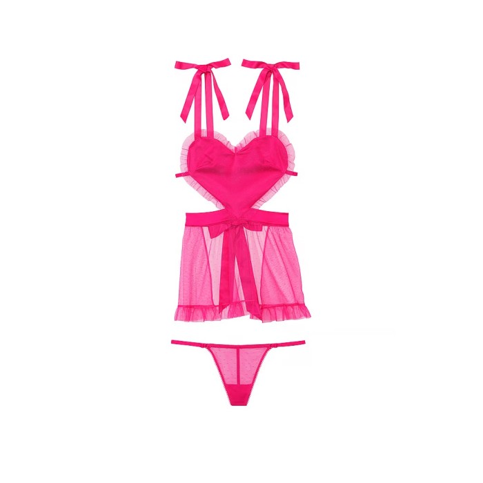 Пеньюар Вікторія Сікрет VERY SEXY Fun Flirty Dotted Mesh Apron Babydollset Set