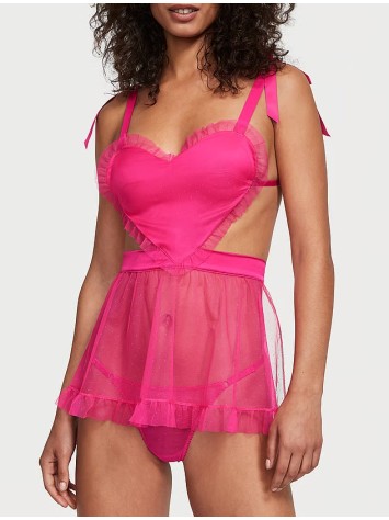 Пеньюар Вікторія Сікрет VERY SEXY Fun Flirty Dotted Mesh Apron Babydollset Set