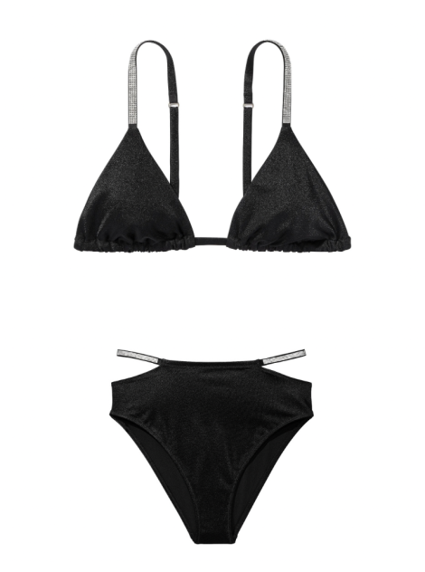 Купальник Shine Strap Triangle Bikini Top High-Waist Cheeky Set Black