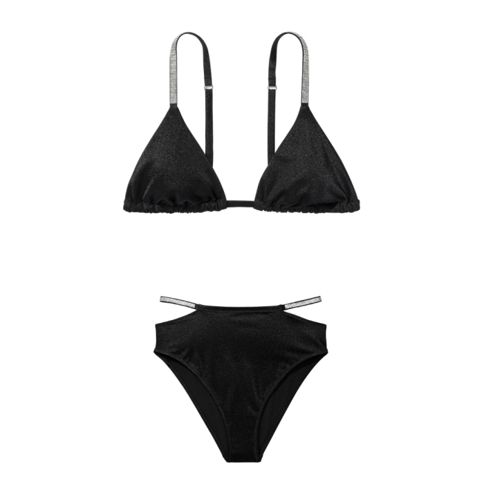 Купальник Shine Strap Triangle Bikini Top High-Waist Cheeky Set Black