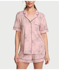 Пижама Modal Short Pajama Set Pink Outline Floral