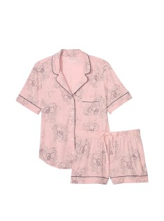 Пижама Modal Short Pajama Set Pink Outline Floral