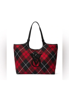 Сумка PINK Plush Tote Bag Red Plaid