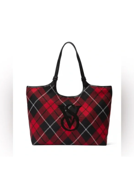 Сумка PINK Plush Tote Bag Red Plaid