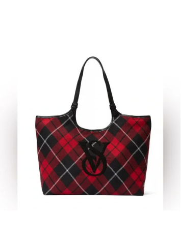 Сумка PINK Plush Tote Bag Red Plaid