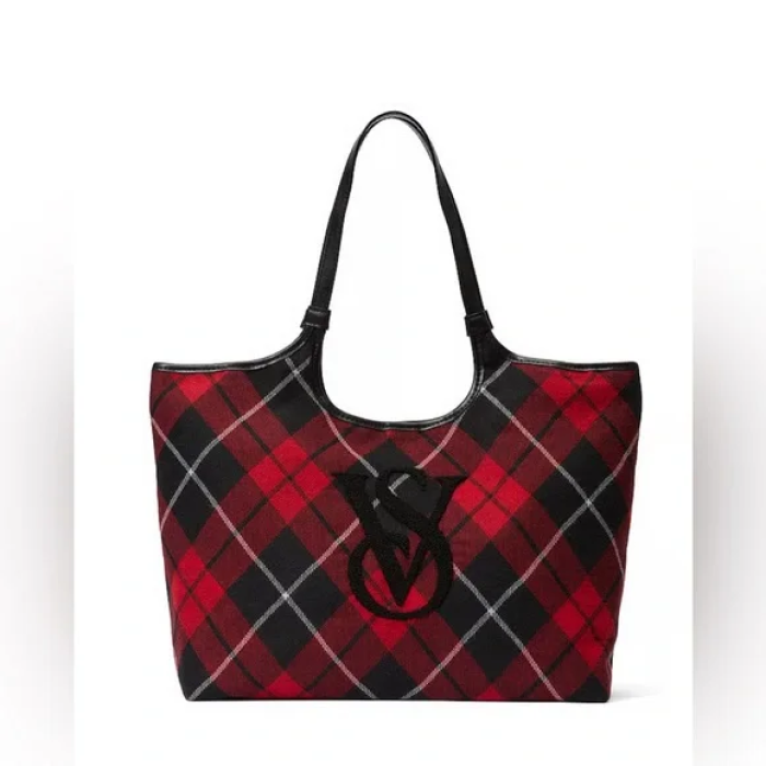 Сумка PINK Plush Tote Bag Red Plaid