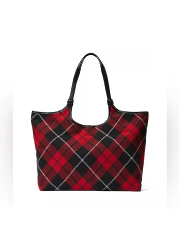 Сумка PINK Plush Tote Bag Red Plaid