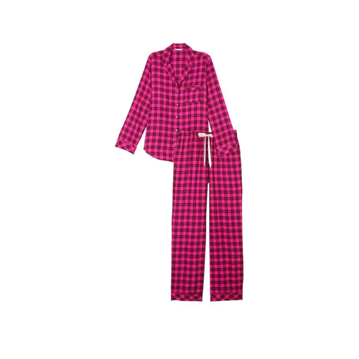 Пижама Flannel Long Pajama Set Pink Plaid