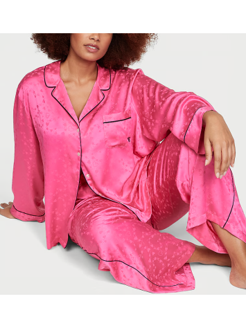 Сатинова піжама Satin Long Pajama Set Hollywood Pink
