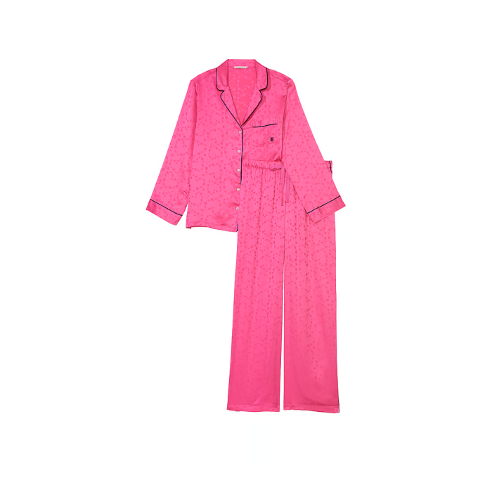 Сатинова піжама Satin Long Pajama Set Hollywood Pink