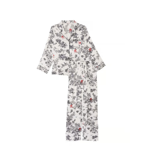Сатиновая пижама Satin Long Pajama Set White Floral Print