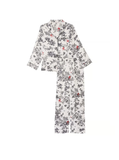 Сатинова піжама Satin Long Pajama Set White Floral Print