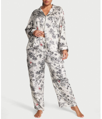 Сатинова піжама Satin Long Pajama Set White Floral Print