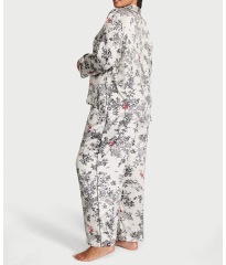 Сатиновая пижама Satin Long Pajama Set White Floral Print