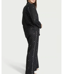 Пижама Flannel Long Pajama Set Black Logo Dot