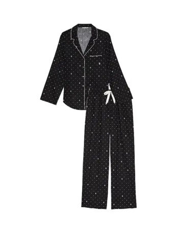 Піжама Flannel Long Pajama Set Black Logo Dot