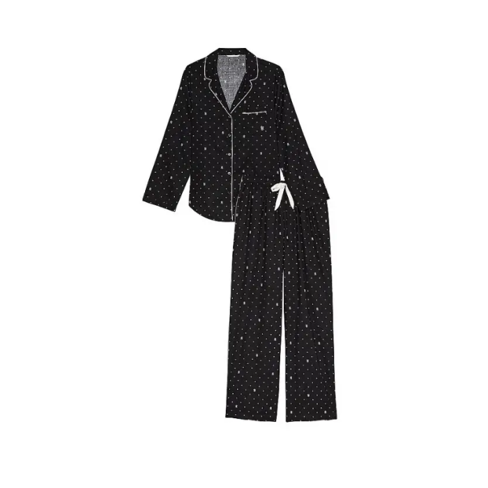 Піжама Flannel Long Pajama Set Black Logo Dot