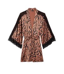 Сатиновий халат Luxe Satin Lace Inset Robe Zebra