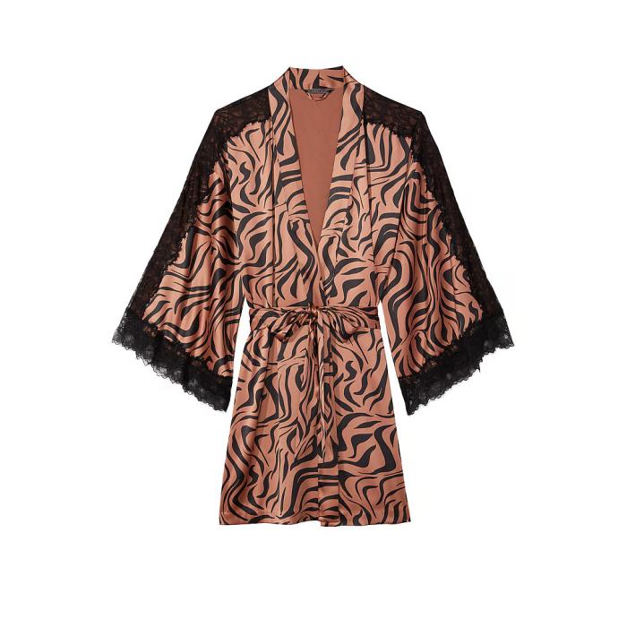 Сатиновый халат Luxe Satin Lace Inset Robe Zebra