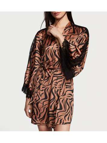 Сатиновий халат Luxe Satin Lace Inset Robe Zebra