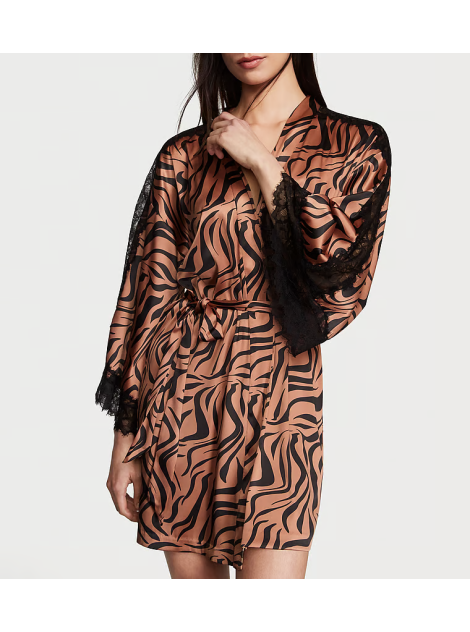 Сатиновый халат Luxe Satin Lace Inset Robe Zebra