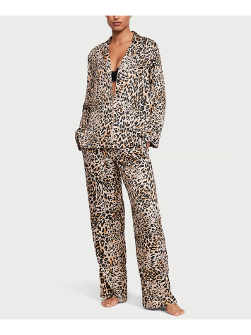 Сатинова піжама Satin Long Pajama Set Wavy Leopard