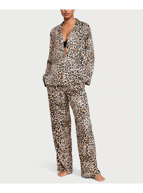 Сатиновая пижама Satin Long Pajama Set Wavy Leopard
