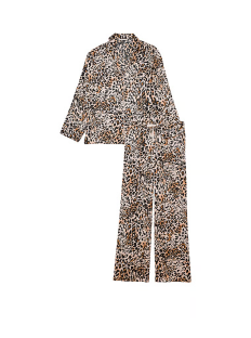 Сатиновая пижама Satin Long Pajama Set Wavy Leopard