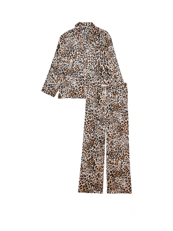 Сатинова піжама Satin Long Pajama Set Wavy Leopard