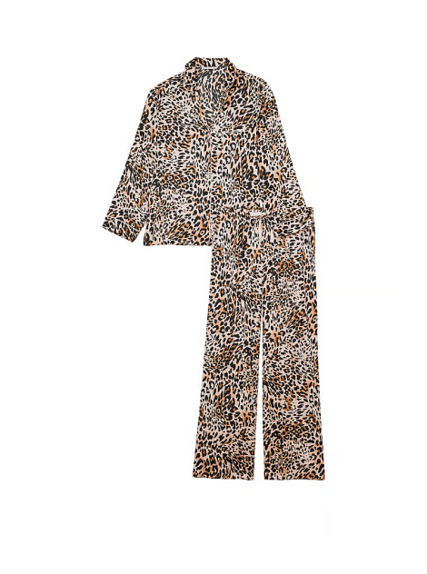 Сатиновая пижама Satin Long Pajama Set Wavy Leopard
