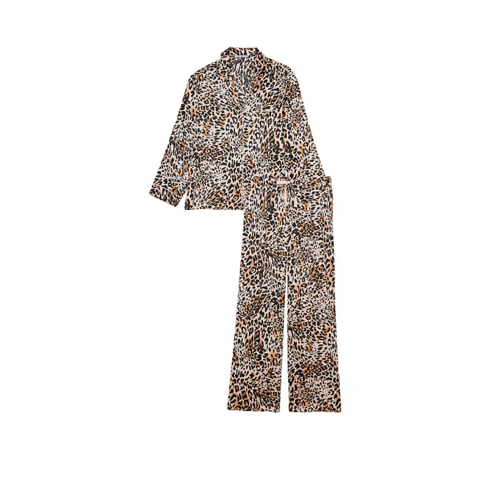 Сатиновая пижама Satin Long Pajama Set Wavy Leopard