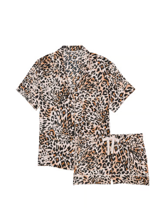 Сатиновая пижама Satin Short Pajama Set Wavy Leopard
