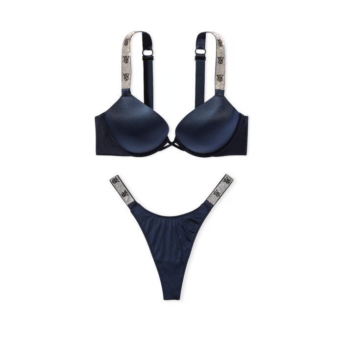 Комплект білизни Bombshell Add-2-Cups Double Shine Strap Push-Up Bra Set Noir Navy