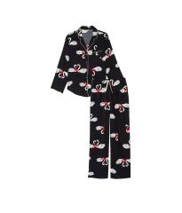 Піжама Flannel Long Pajama Set Black Fancy Swans