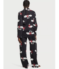 Піжама Flannel Long Pajama Set Black Fancy Swans