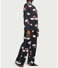 Піжама Flannel Long Pajama Set Black Fancy Swans