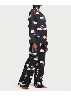 Піжама Flannel Long Pajama Set Black Fancy Swans