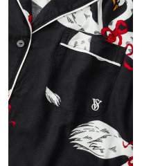 Піжама Flannel Long Pajama Set Black Fancy Swans