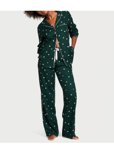 Піжама Victoria's Secret Flannel Long Pj Set Black Ivy Snowflakes