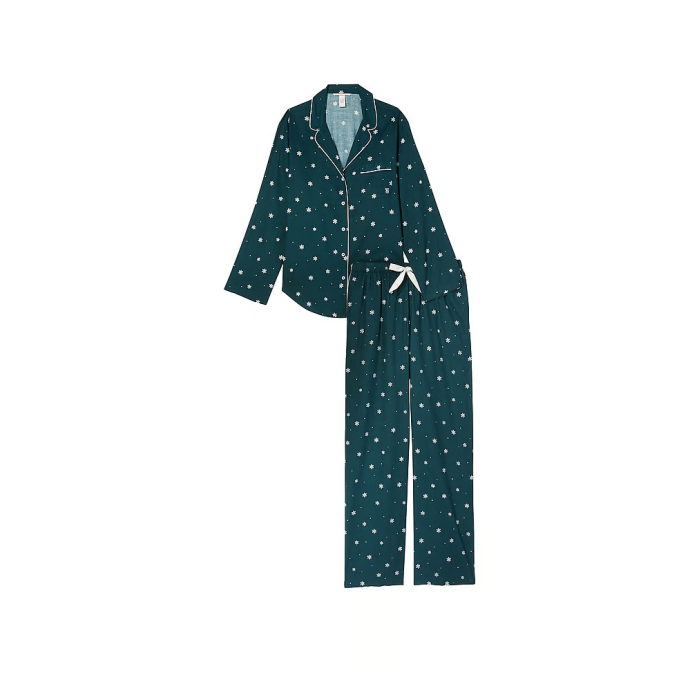 Піжама Victoria's Secret Flannel Long Pj Set Black Ivy Snowflakes
