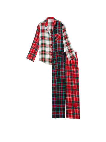 Піжама Victoria's Secret Flannel Long Pj set Red Plaid Print Mix