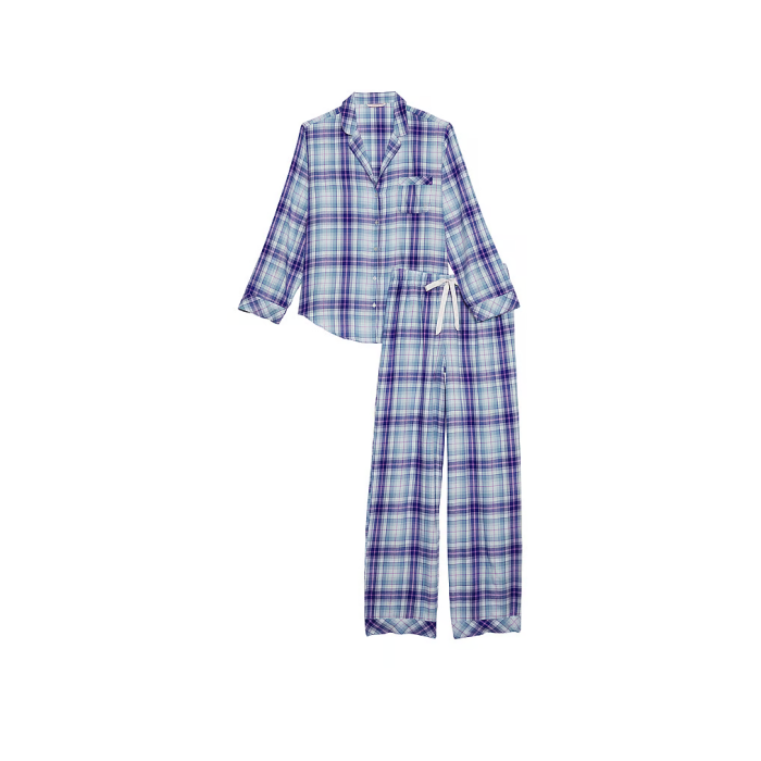 Піжама Victoria's Secret Flannel Long Pj set Ballad Blue Pop Plaid